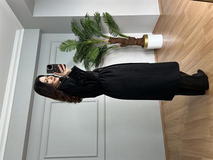 Liva Siyah Premium Broş Detaylı Gizli Çıtçıtlı Kaşe Kaban