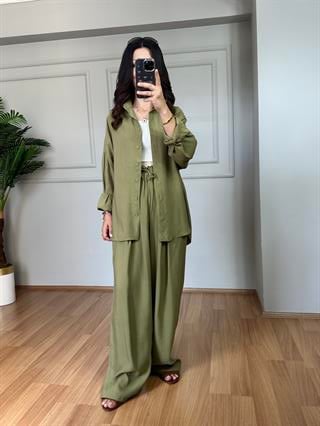 Loria Yağ Yeşili Tensel Modal Kumaş Gömlek Pantolon Kumaş