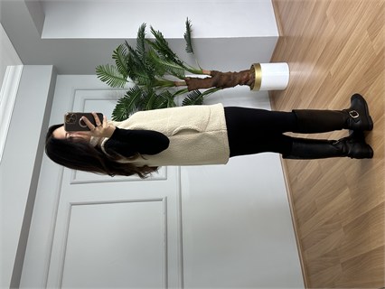 Lucia  Ekru Kuzu Fermuarlı Yelek