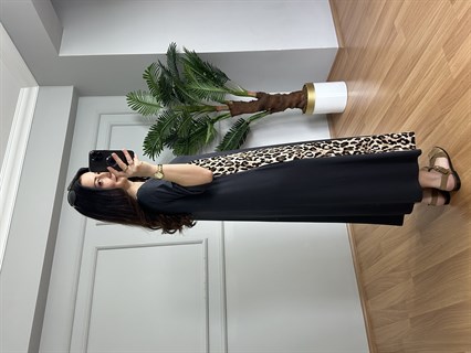 Luisa Antrasit Leopar detaylı Penye Modal Elbise 