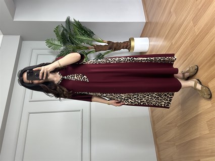 Luisa Bordo Leopar detaylı Penye Modal Elbise