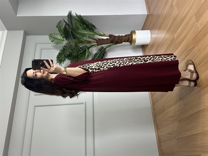 Luisa Bordo Leopar detaylı Penye Modal Elbise
