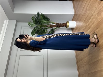 Luisa Lacivert Leopar detaylı Penye Modal Elbise 