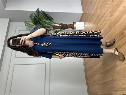 Luisa Lacivert Leopar detaylı Penye Modal Elbise 
