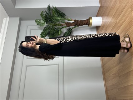 Luisa Siyah Leopar detaylı Penye Modal Elbise 
