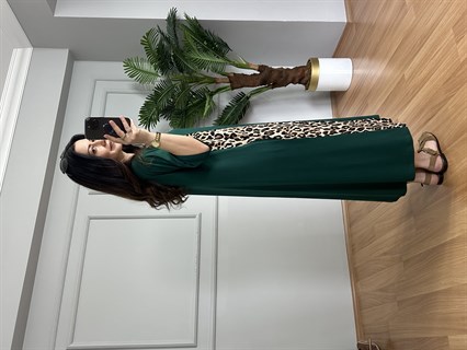 Luisa Zümrüt Leopar detaylı Penye Modal Elbise
