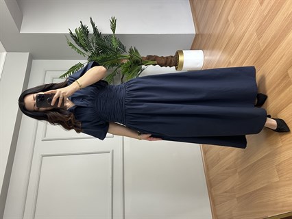 Luna Lacivert Bel Detaylı Premium Kalite Maxi Elbise