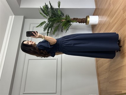 Luna Lacivert Bel Detaylı Premium Kalite Maxi Elbise