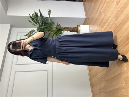 Luna Lacivert Bel Detaylı Premium Kalite Maxi Elbise