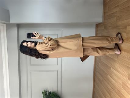 Lusia Camel Gabardin Kumaş Gömlek Şalvar Pantolon Takım