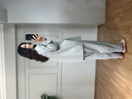 Lusia Gri Gabardin Kumaş Gömlek Şalvar Pantolon Takım