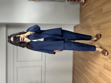 Lusia Lacivert Gabardin Kumaş Gömlek Şalvar Pantolon Takım