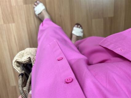 Lusia Pembe Gabardin Kumaş Gömlek Şalvar Pantolon Takım