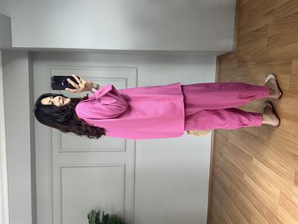 Lusia Pembe Gabardin Kumaş Gömlek Şalvar Pantolon Takım