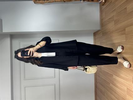 Lusia Siyah Gabardin Kumaş Gömlek Şalvar Pantolon Takım