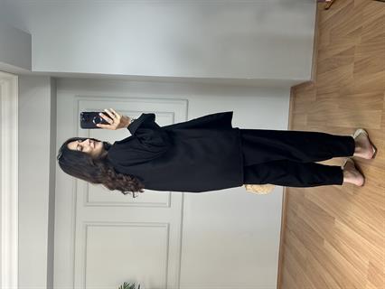 Lusia Siyah Gabardin Kumaş Gömlek Şalvar Pantolon Takım