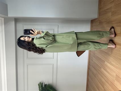 Lusia Yeşil Gabardin Kumaş Gömlek Şalvar Pantolon Takım