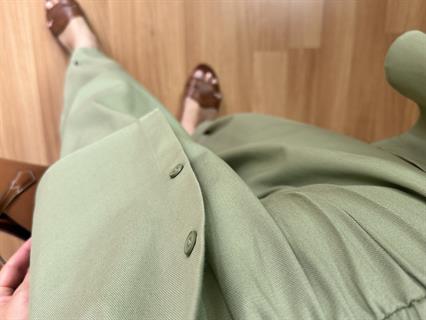 Lusia Yeşil Gabardin Kumaş Gömlek Şalvar Pantolon Takım