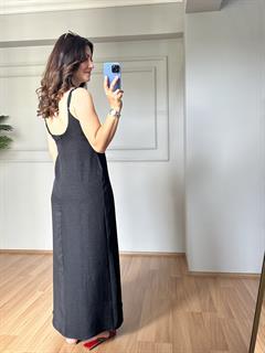 Luya Siyah Sofya Keten Gömlek Elbise Takım