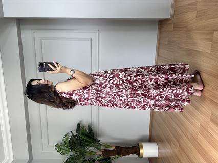 Manolya Bordo Pamuk Viskon Kolsuz Elbise