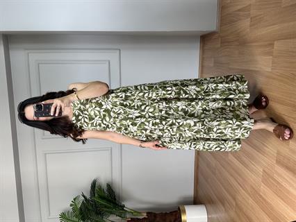 Manolya Yeşil Pamuk Viskon Kolsuz Elbise