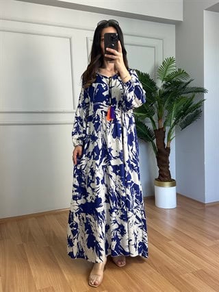 Maya Beyaz Uzun Kollu Maxi Elbise