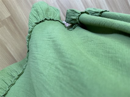 Mayla Yeşil Pamuk Keten Fırfır Detaylı Elbise