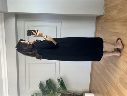 Mila Siyah Müslin Kumaş Vazo Kesim Elbise