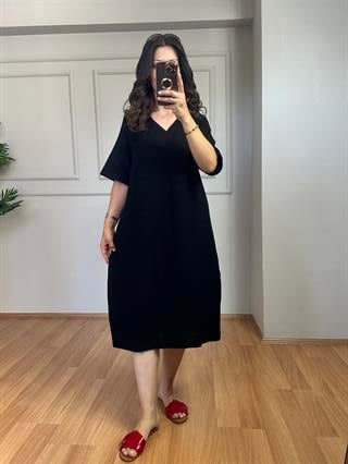 Mila Siyah Müslin Kumaş Vazo Kesim Elbise
