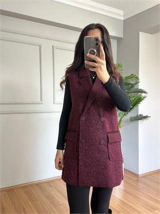 Milda Bordo Çift Düğme Detaylı Yelek