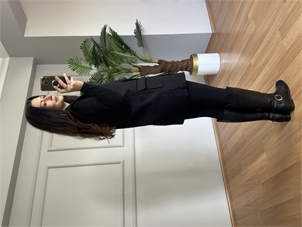 Milda Siyah Çift Düğme Detaylı Yelek