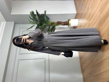 Milena Antrasit Tensel Kemerli A Kesim Elbise