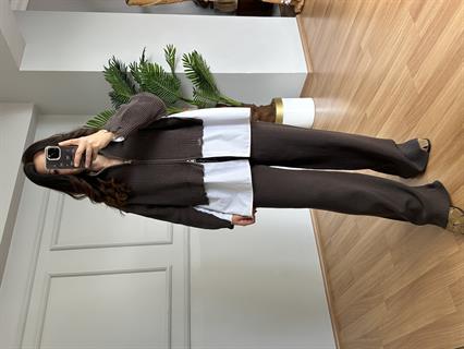 Minel Kahve Premium Kalite Tasarım Triko Takım 