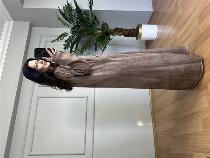 Miralin Kahve Yıkamalı Nakışlı Pamuk Elbise