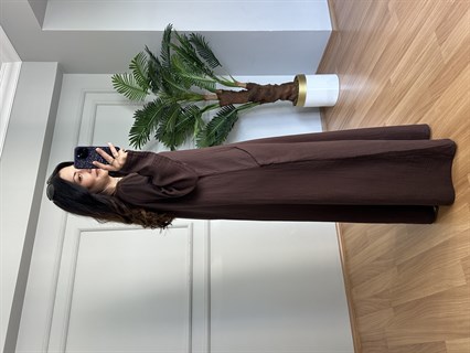 Mireya Kahve Cepli Maxi Boy Müslin Elbise