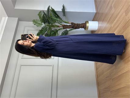 Mireya Lacivert Cepli Maxi Boy Müslin Elbise