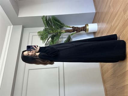 Mireya Siyah Cepli Maxi Boy Müslin Elbise