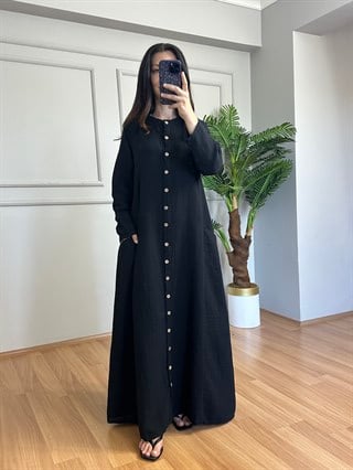 Mireya Siyah Cepli Maxi Boy Müslin Elbise