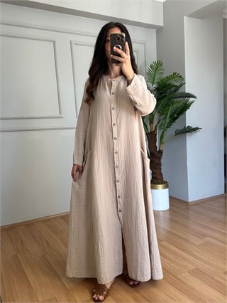 Mireya Taş Cepli Maxi Boy Müslin Elbise