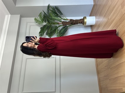 Mireya Vişne Cepli Maxi Boy Müslin Elbise