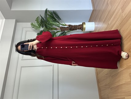 Mireya Vişne Cepli Maxi Boy Müslin Elbise