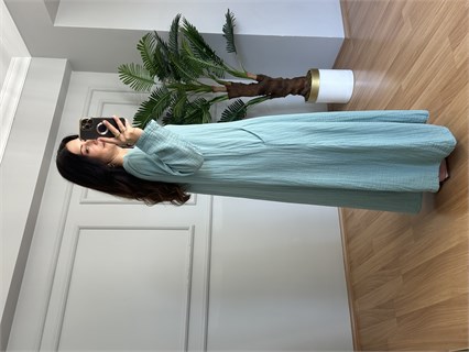 Mireya Yeşil Cepli Maxi Boy Müslin Elbise