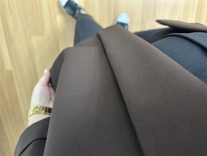 Monica Kahve İthal Krep Kumaş Broşlu Ceket