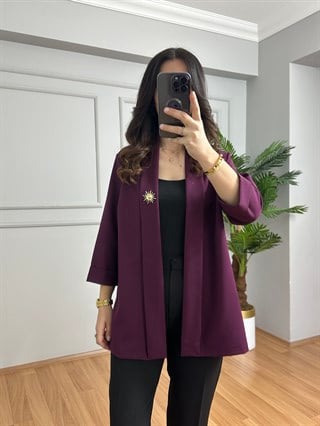 Monica Mürdüm İthal Krep Kumaş Broşlu Ceket