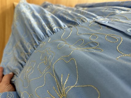 Navy Mavi İşlemeli Viskon Maxi Boy Elbise