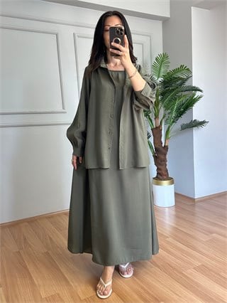 Naya Haki Tensel Kumaş Gömlekli Elbise