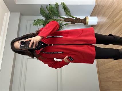 Nira Kırmızı İthal Fitilli Kadife Ceket