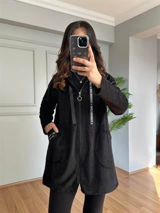 Nira Siyah İthal Fitilli Kadife Ceket