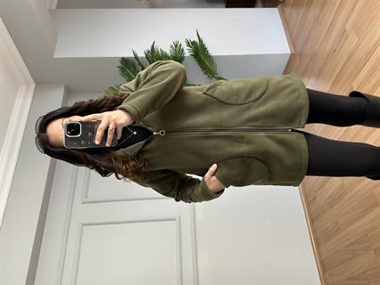 Noyen Haki Kapüşonlu Polar Ceket