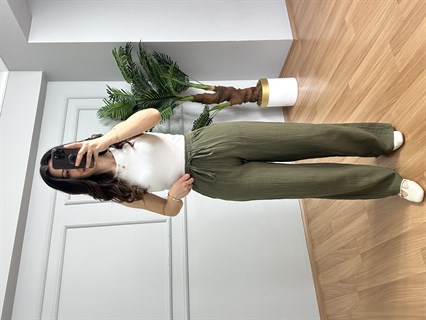 Olivia Haki Müslin Kumaş Pantolon